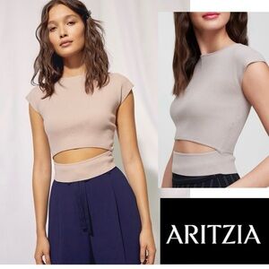 Aritzia Women's Wilfred Yacine Knit Wool Brown Beige Cut-Out Top size M